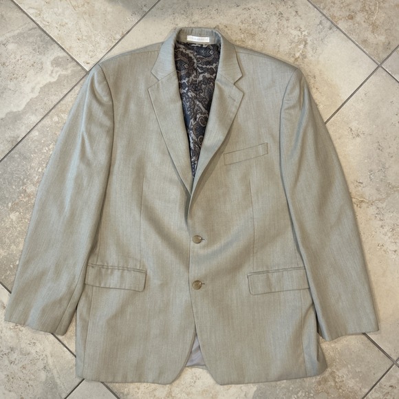 Lauren Ralph Lauren Blazer Men's 43R Beige Paisley Lined Jacket Polyester Rayon - Picture 2 of 11